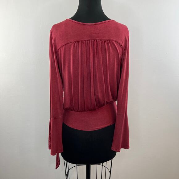 Anthropologie DELETTA Red Burgundy Sirpo Wrap Pullover Blouse Top Bell Sleeve XS - Picture 5 of 10